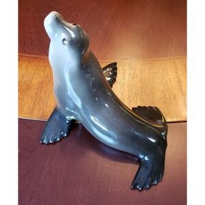 Vintage Lomonosov USSR, Russia - Lomonosov Ceramic Seal,  5" X 5 .5" Black/Gray